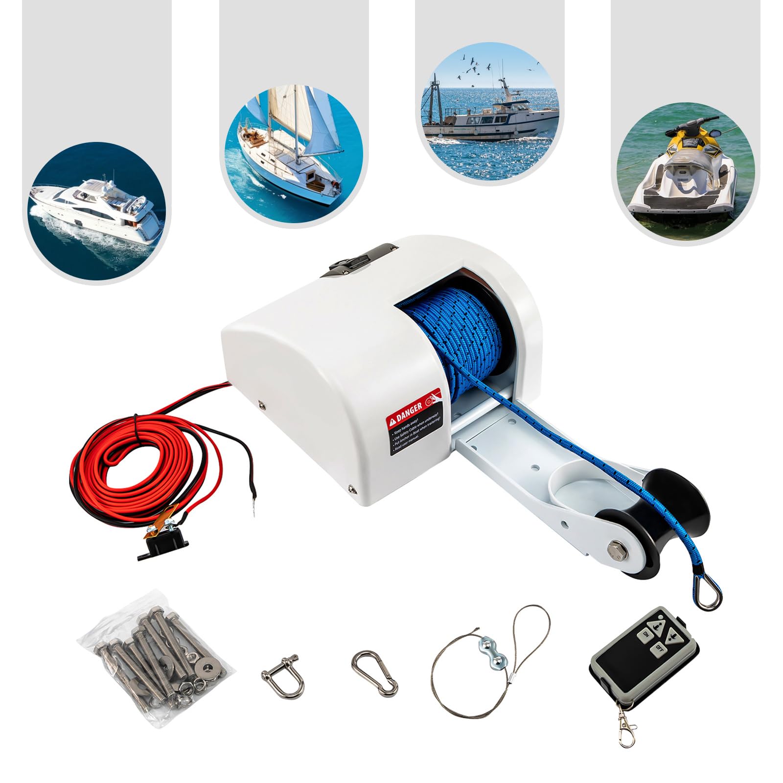 Elektrische Ankerwinde, Seilwinde für Boote mit drahtloser Fernbedienung