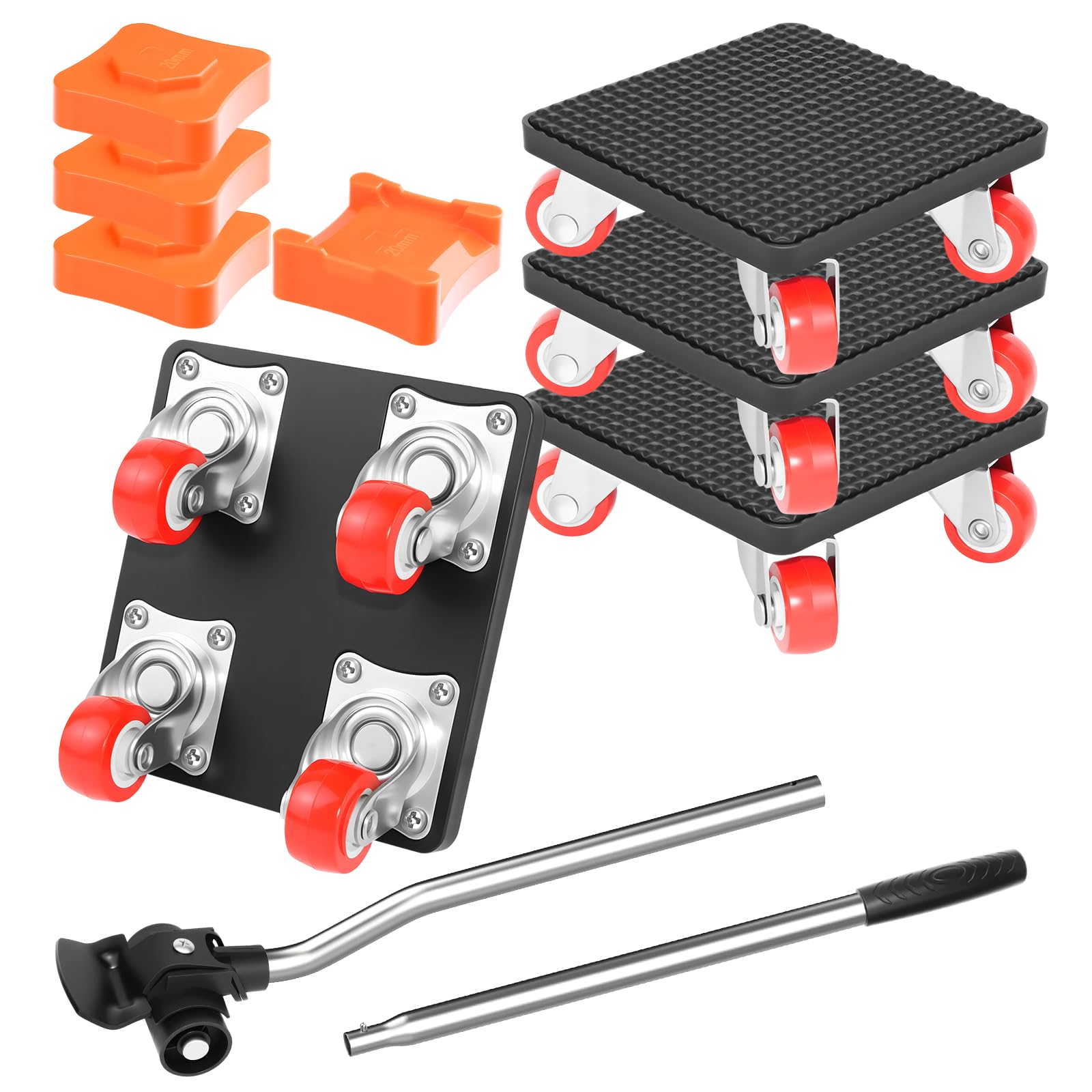 4 Pack Heavy Furniture Lifter Moving Tool Mover Roller Slider Lifting Equipment Pulley 400kg Furniture Transport Roller Set Tool with Lifter 4PCS 360° Rotating Wheels