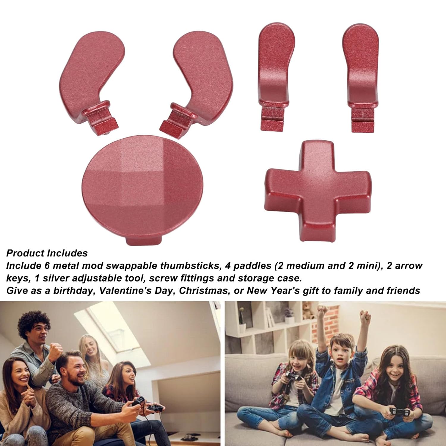 Metal Thumbsticks Replacement Parts Kits,Accessories for Xbox One Elite Series 2 Controller, Joysticks, Paddles Kit (Red)