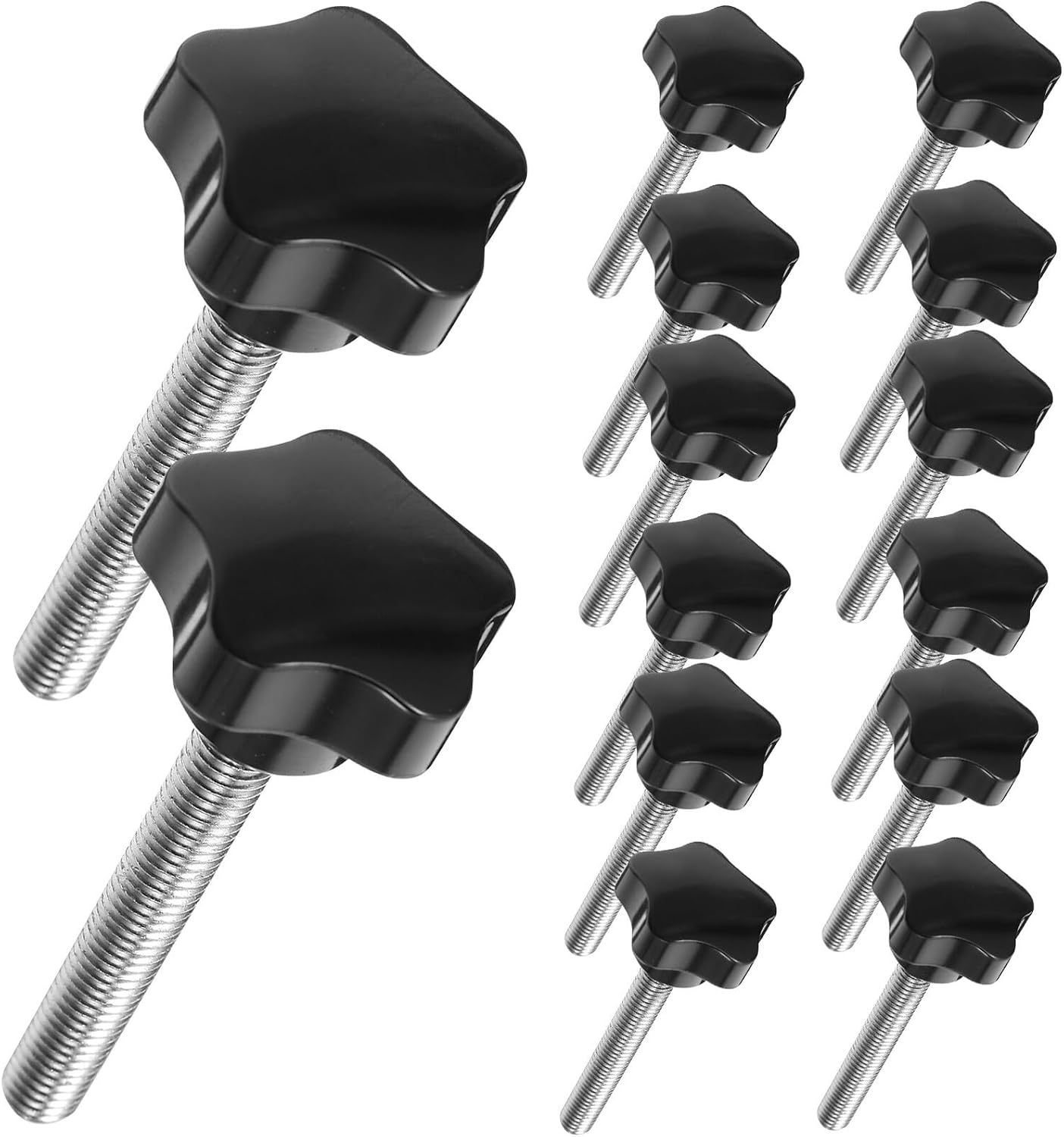 INOOMP 20pcs M10x70 Threaded Star Knobs with Knurled Thumb Screws, Hand Tightening Knob Bolts for Furniture Machinery Appliances, Black Plastic Adjustable Hardware Handles for Industrial