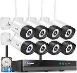 Sans fil Pro,prêt à brancher Hiseeu 2.5K 5MP WiFi Système de caméra de sécurité extérieur,Expandable 16CH 8MP NVR, 1TB HDD,Pleins feux,2 C'est bien audio. IP66 Imperméable, Alerte de mouvement, DC Plug-in d'alimentation, enregistrement 24/7
