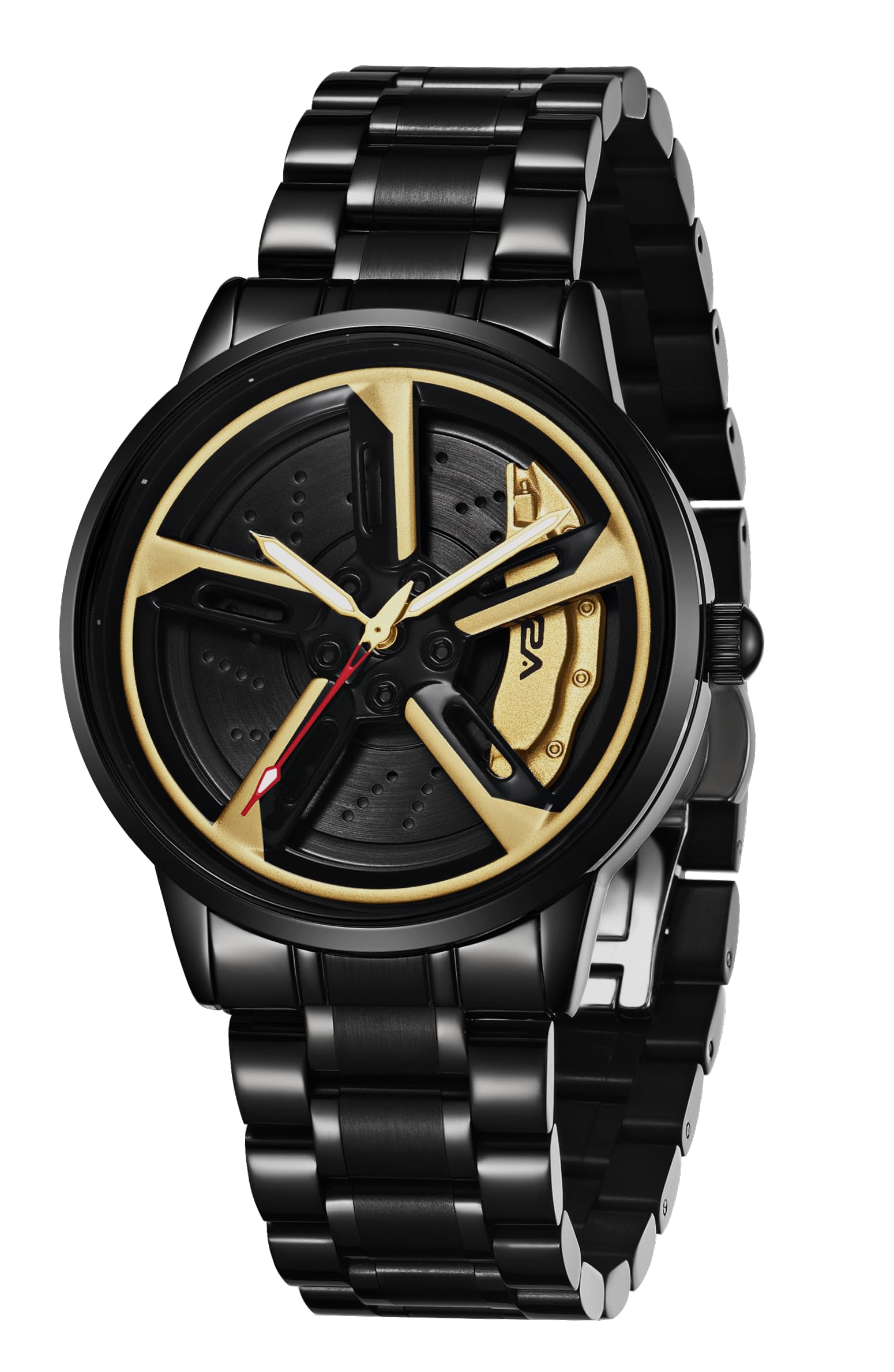 v2a Vortex Men's Car Spinning Wheels Watch for Men– Round Alloy Case with Stainless Steel Band | Analog Timepiece | Bold Sports Watch for Car Enthusiasts-picture-11