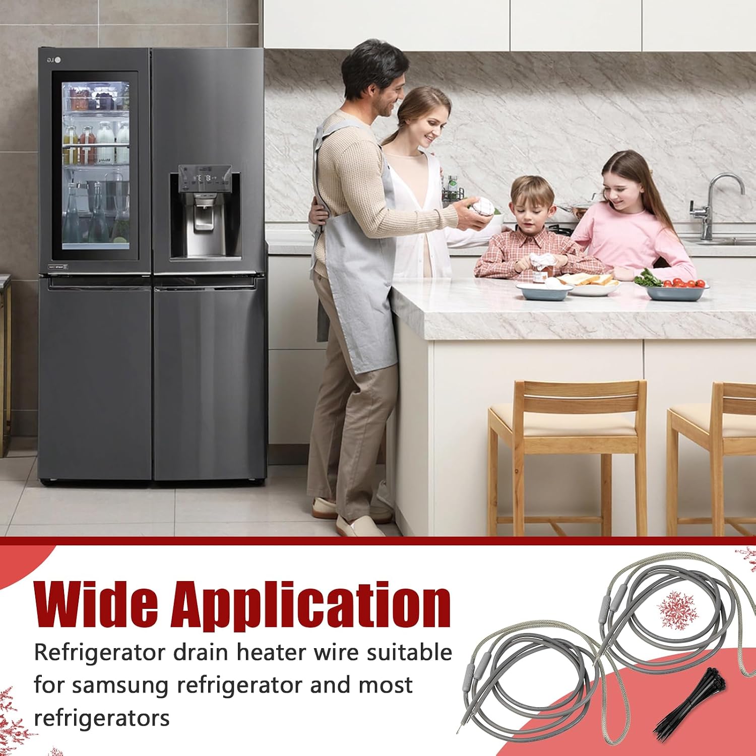 2Pcs Drain Heater Tip 7/16 Diameter 115V 15W 25 Inch Long Heater Wire for Refrigerator with 50 Pcs Zip Ties, Compatible with SH201 Replacement Heater