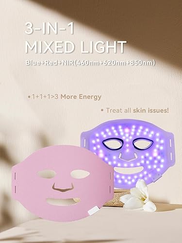 Miniatura 9 de NEWDERMO Máscara de terapia de luz LED, terapia de luz roja para cara, terapia de luz LED de silicona, terapia de luz, infrarrojo cercano, máscara