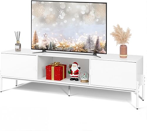 Miniatura 11 de WLIVE Soporte de TV para TV de 65 pulgadas, centro de entretenimiento moderno de mediados de siglo con 2 gabinetes de almacenamiento y estante