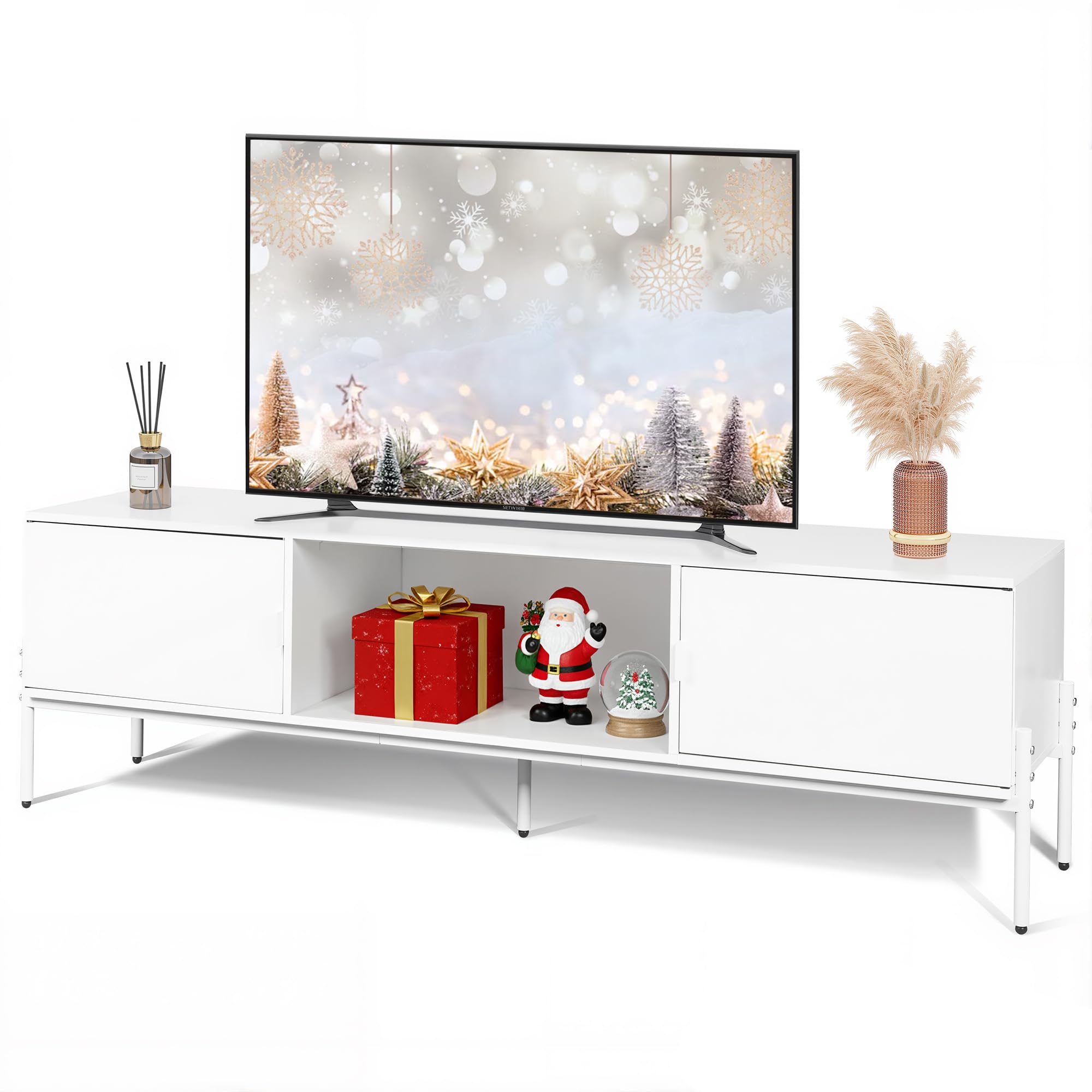 Photo 1 of ** SIMILAR ** 
WLIVE TV Stand for 65 Inch TV, Mid Century Modern Entainment Center with 2 Storage Cabinets & Open Shelf, TV Console Table Media with Metal Legs for Living Room, Bedroom, White