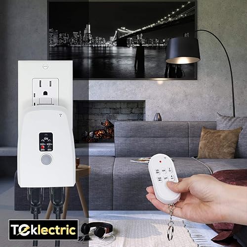 Miniatura 6 de TEKLECTRIC Toma de control remoto para interiores con temporizador de cuenta regresiva, rango de 100 pies, salida de seguridad inalámbrica de