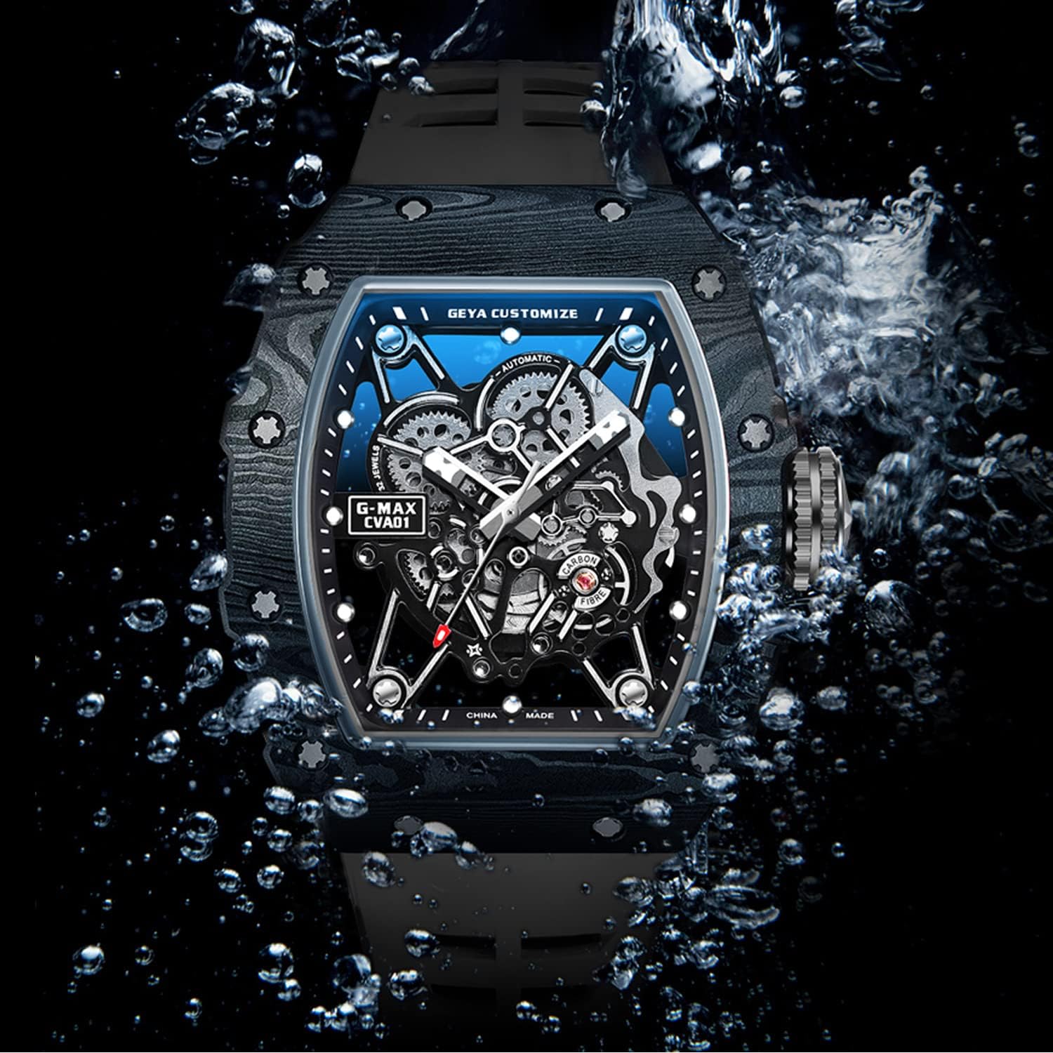 Redhai Luxury Crystal Diamond Dragon Mechanical Watches, 50M Waterproof Skeleton Dial Rose Gold Case Stainless Steel Watchband Chinese Loong Watches for Men - Image 4