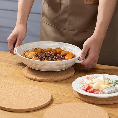 Miniatura 7 de Juego de salvamanteles de corcho, 2 almohadillas de corcho redondas y 2 cuadradas resistentes al calor para platos, 8 pulgadas de diámetro y 8 x 8