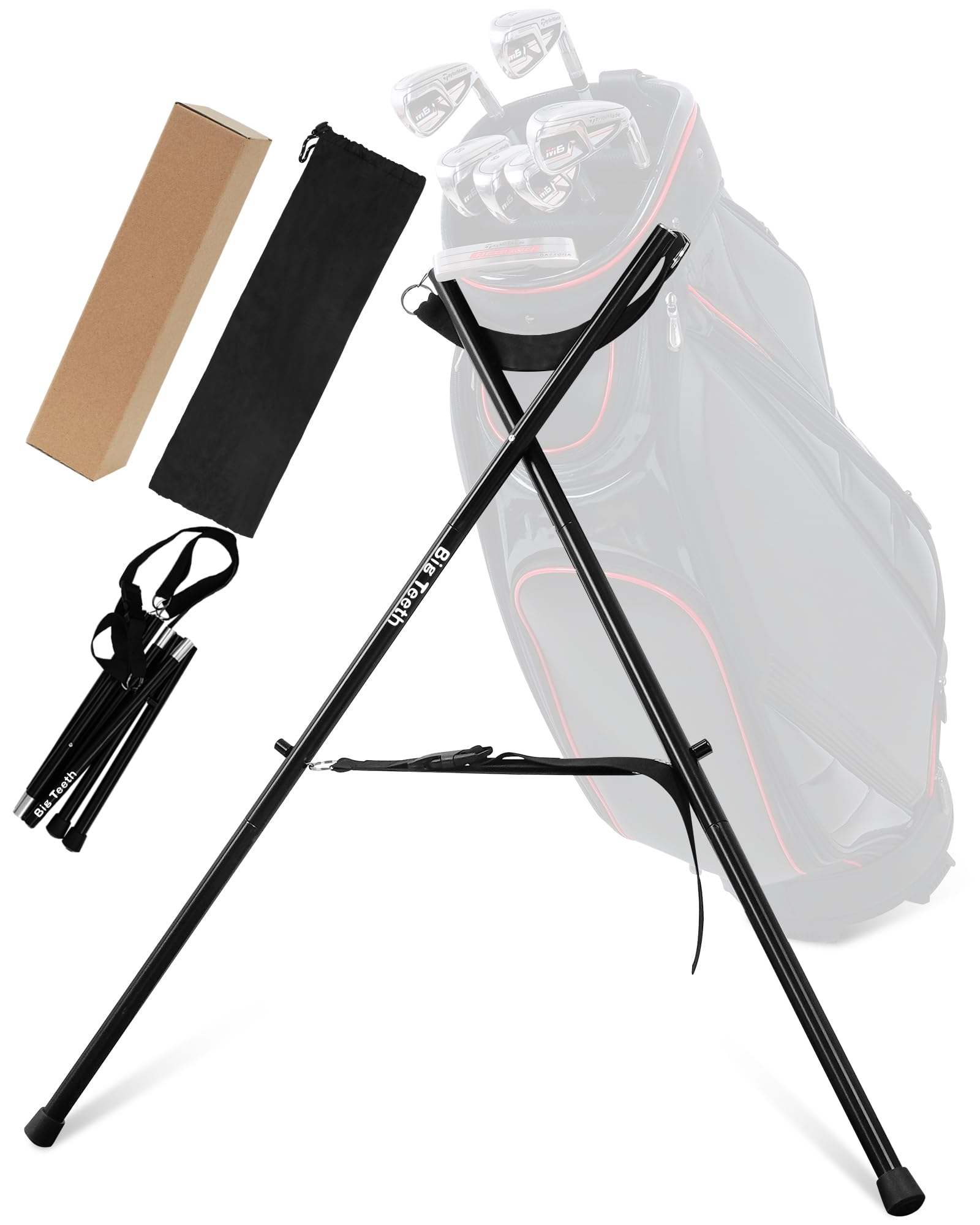 Golftaschenständer Befestigung für Einkaufswagen/Sonntag/Tragetaschen, leicht, aktualisiert, zusammenklappbar, tragbares Zubehör, faltbare Beine, schwarz