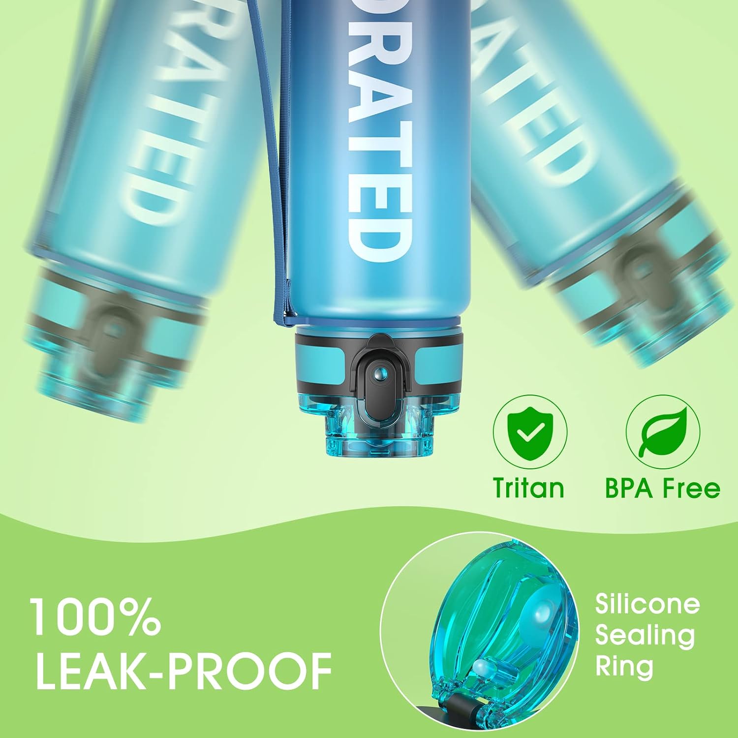 Sahara Sailor Leakproof Water Bottle 500ML, Tritan BPA Free Motivational Sport Drinks Bottle with Clear Time Marker - Image 3