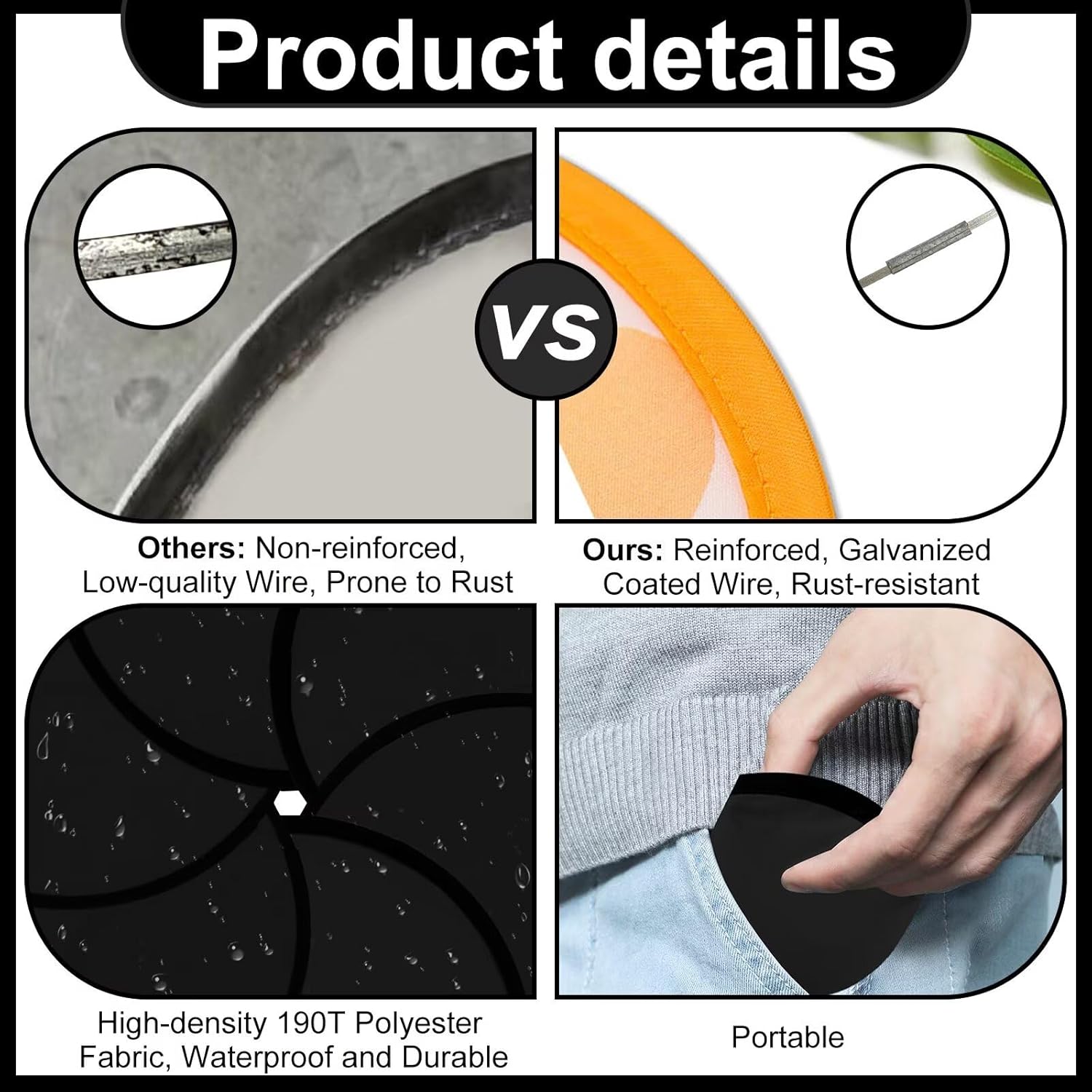 50PCS Foldable Flying Disc Fans with Bags, 9.8'' DIY Handheld Black Egde Fabric Folding Fan for Outdoor Game Activities Birthday Party Favors End of Year Student Gifts, White
