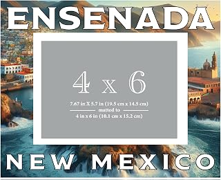 R and R Imports Ensenada New Mexico Souvenir Wooden Photo Frame Matted 4 x 6 Inch - Full Color Destination Design Keepsake Single