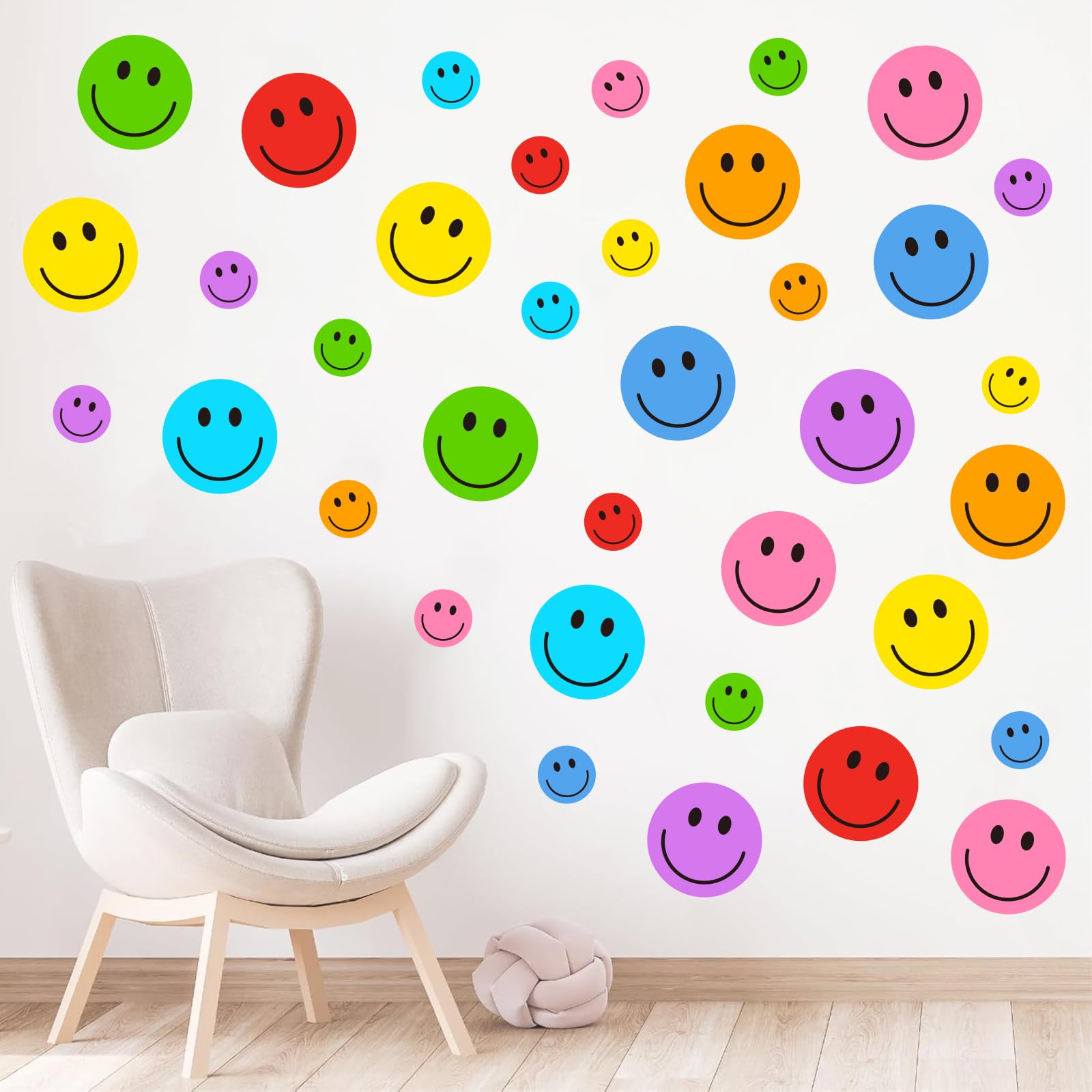 Stickers muraux colorés visage souriant Whaline 8 feuilles pour crèche et maison