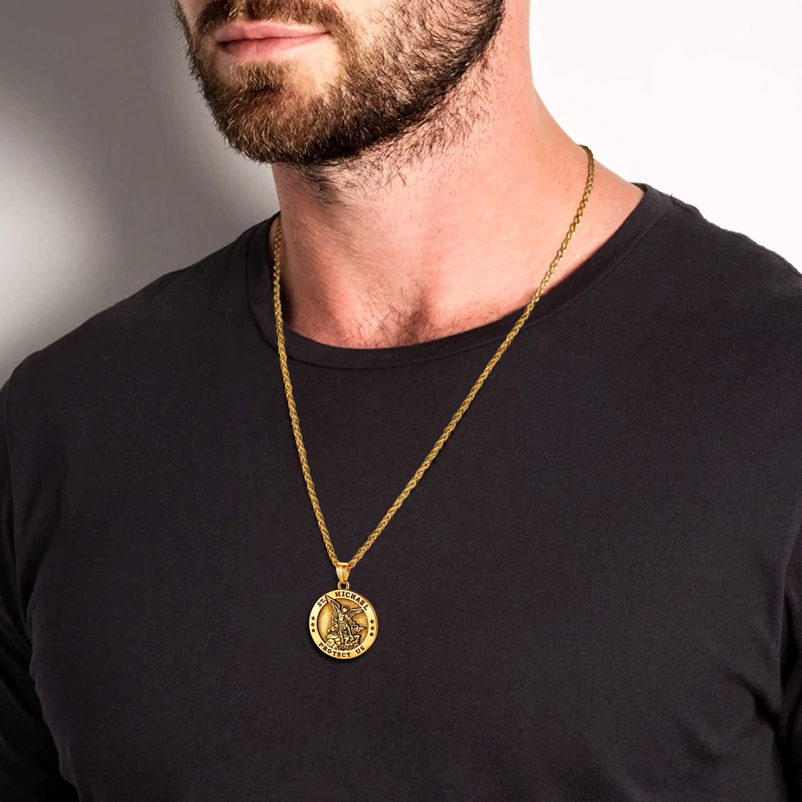 FaithHeart Collar San Miguel Arcángel Acero Inoxidable 316L Hombre Joyería Religiosa Cristiana Talismán de Protección Soldados Militares