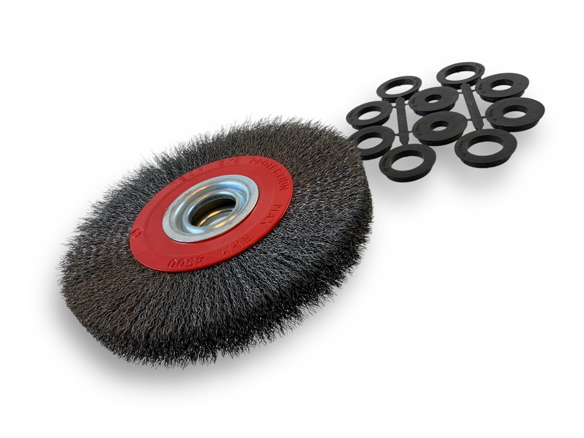 Brosse circulaire ACIER | Ø 200 mm | Epaisseur 3 rangs | Fil dur 0.30 mm ondulé | Alésage 32 mm + réducteur bague 25/22/20/16/12 mm | Touret meuleuse affûteuse ponceuse | Kibros 238203AT
