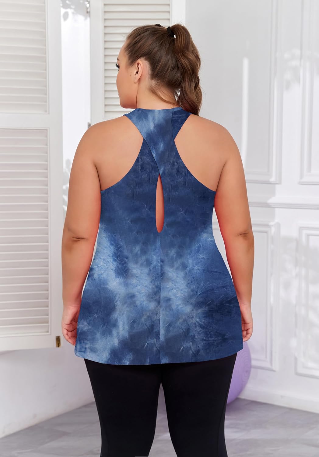 Women's Plus Size Athletic Tank Tops Cross Backless Racerback Workout Yoga Running Sleevelss Shirts - Image 3