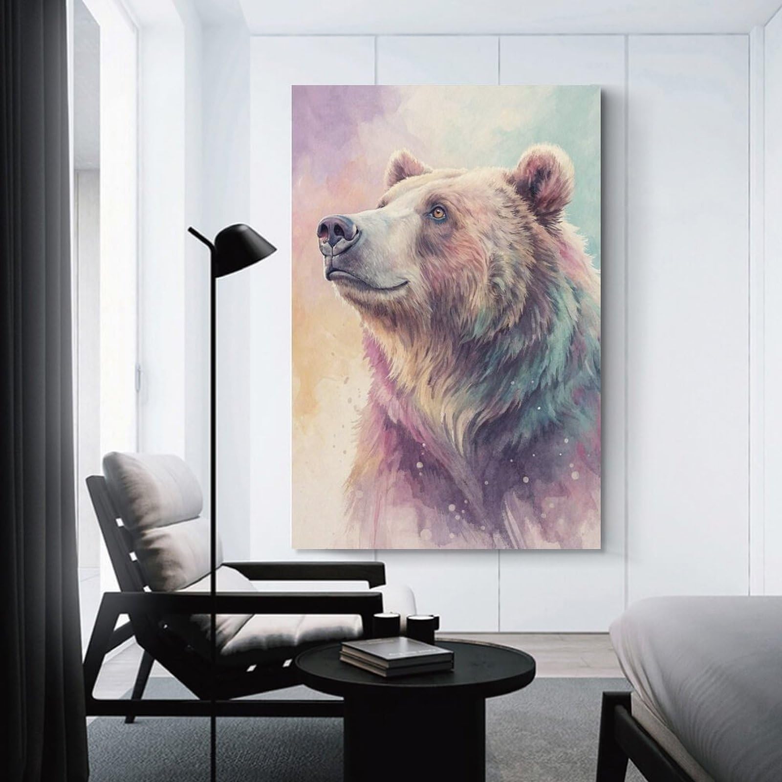 Junmoney Unframe-Style Watercolor Bear Portrait Decorative Wall Artwork, 16X24inch(40X60cm), For Corridors, Hallways Or Apartment Entries, Home Artwork For First Impressions
