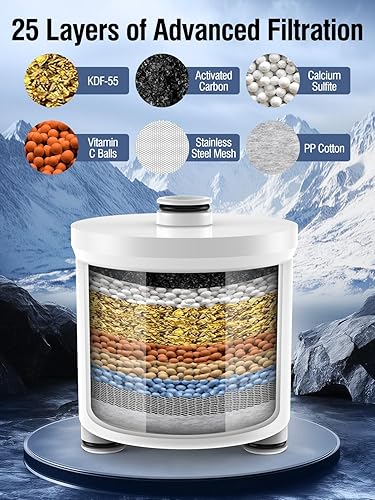 Miniatura 5 de Cabezal de ducha filtrado, alta presión, 6 modos de pulverización, cabezal de ducha de lluvia con filtros para suavizador de agua dura, elimina el