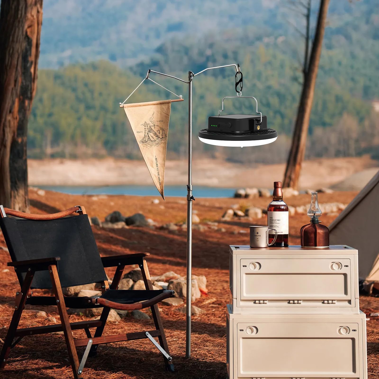 iodoo 60W Lampada da Campeggio Solare Ricaricabile, 16500mAh Portatile Power Bank Luce Campeggio, 3000LM LED Luce da Tenda, 3 Colori 2700-6500K, per Campeggio, Escursionismo ed Emergenze Familiari