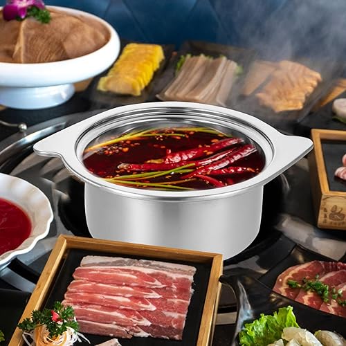 Miniatura 8 de HEMOTON Shabu - Olla caliente de acero inoxidable de inducción china Shabu Tazones de sopa, olla para estufa de inducción, estufa de gas (plata)