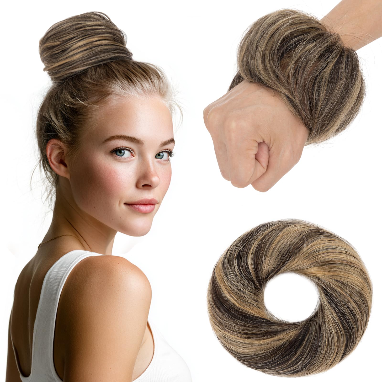 Elailite Hair Buns Real Remy Human Hair Scrunchy Updo HairPiece Extensions Donut Chignons Straight