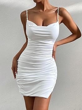 Amazon.com: Women's White Dress Collar Ruched Slit Hem Cami Amazon.com: Women's White Dress Collar Ruched Slit Hem Cami