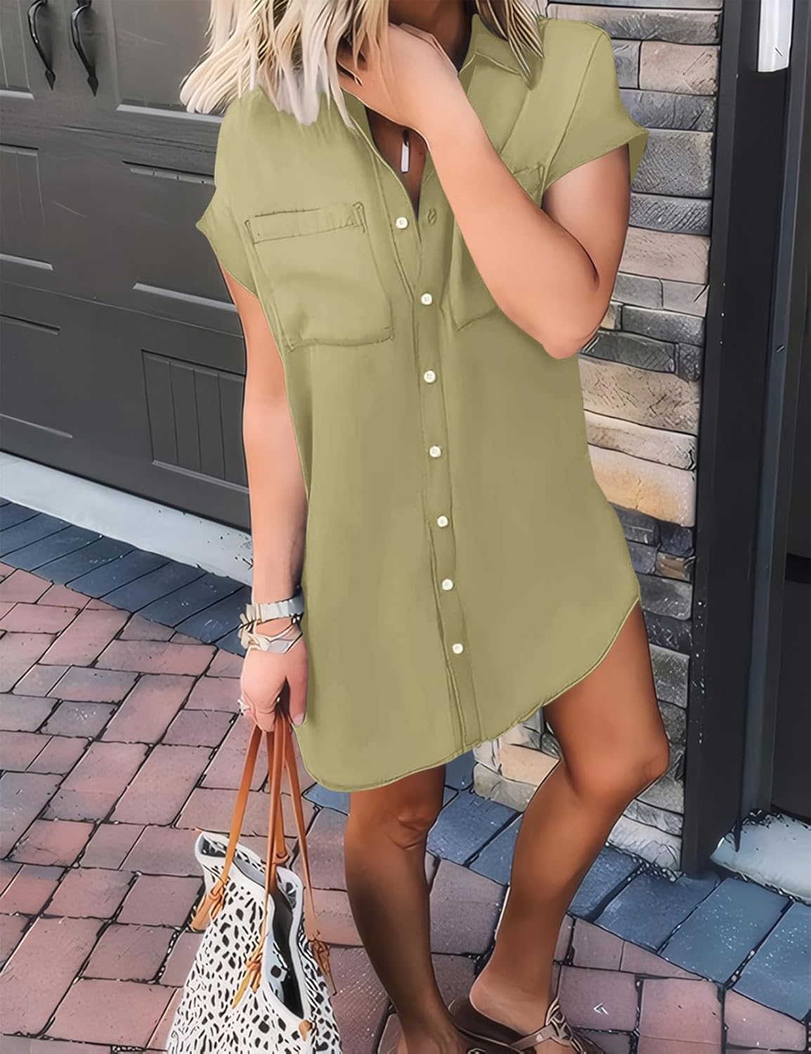 BestGirl Denim Shirt Dress for Women Short Sleeve Button Down Casual Summer Jean Dresses - Image 4