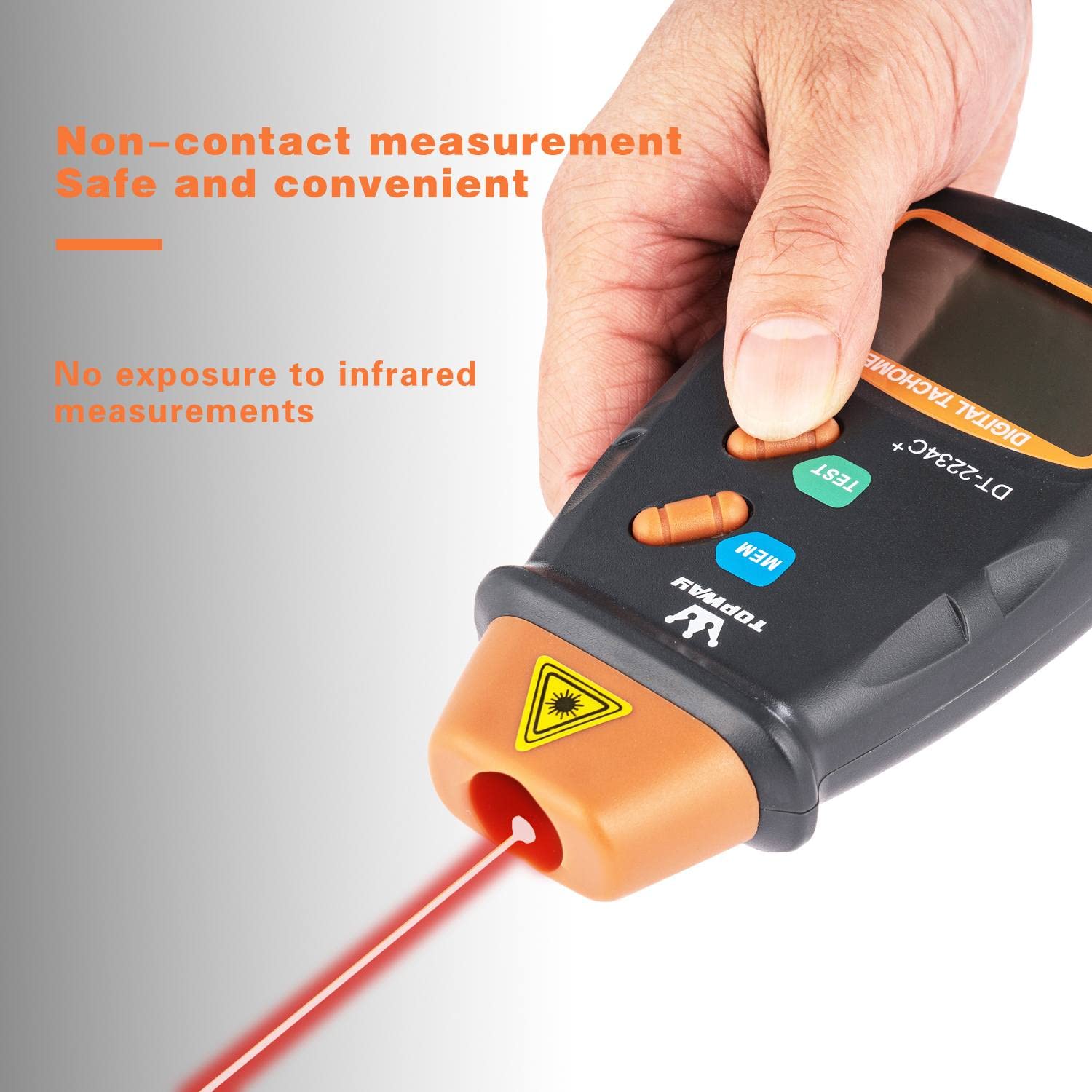 TOPWAY Tachimetro Digitale, DT-2234C + Contagiri Digitale Tester Senza Contatto con LCD Display, Raggio di Misurazione 2,5-99.999 RPM, per Veicoli Ruote Ventole
