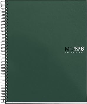 Miquelrius - The Original Notebook, 6 Stripes of Colours, A5, 150 Sheets of 5 mm, 70 g Micro-Perforated Paper, 2 Drills, Opaque Polypropylene Cover, Green