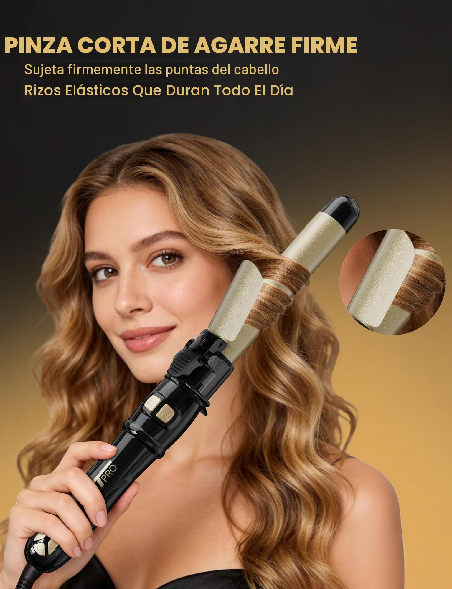 Rizador De Pelo Automático 28mm Profesional Rizos Grandes 14 Niveles Calor 100-230°C Pantalla LED Calentamiento Rápido 30s Apagado Automático