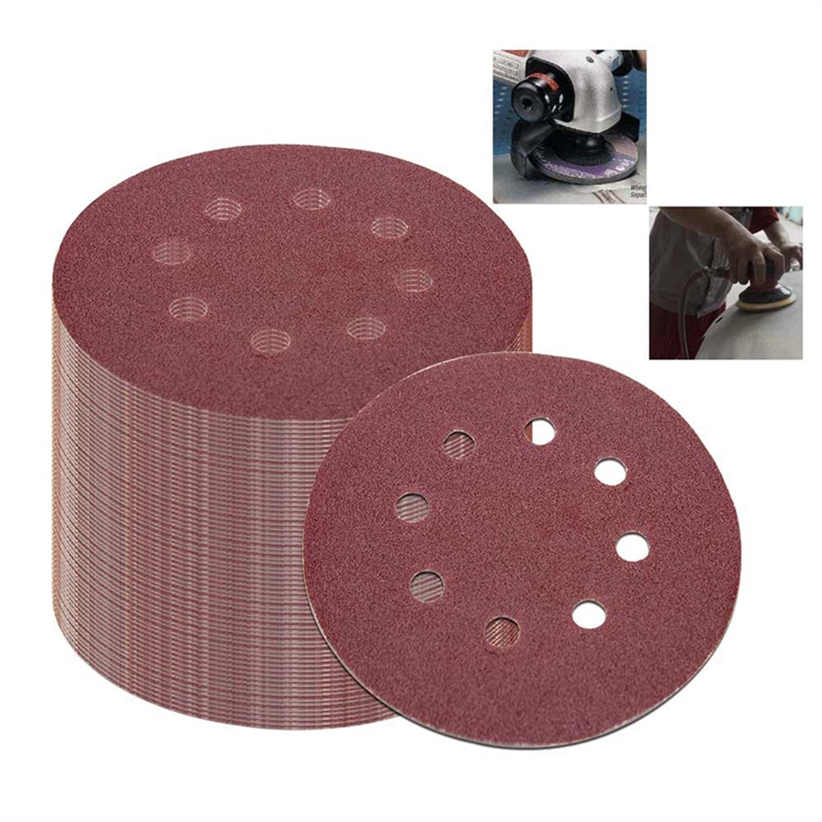 50 sztuk 5 cali 125mm okrągły papier ścierny tarcza szlifierska tarcza osiem otworów piaszczysta ziarnistość 40/60/80/120/240, tarcza szlifierska z hakiem i pętlą, polerowanie