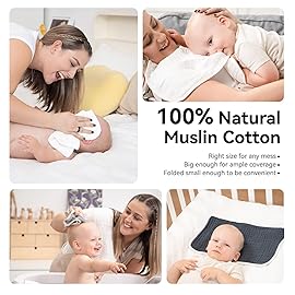 Synrroe Burp Cloths Large, Muslin Burp Cloths for Baby, Extra Absorbent and Soft, 6 Layers 20 by 10 Inches 100% Cotton (White Large 4 Pack)