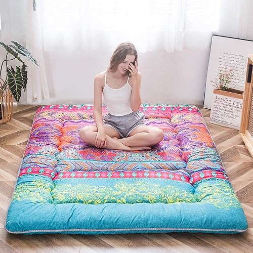 Miniatura 313 de Colchón futón japonés de piso gris constelación, de piso tatami, portátil, para acampar, para niños, sofá cama plegable enrollable con protector de
