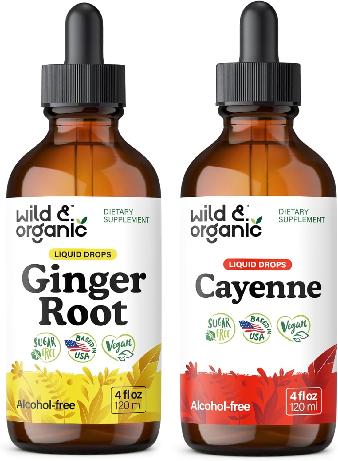 Wild & Organic Ginger Root Tincture 4 fl oz & Cayenne Pepper Tincture 4 fl oz