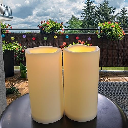 Miniatura 2 de Velas sin llama de 4 x 8 pulgadas con temporizador, paquete de 2 velas parpadeantes impermeables para exteriores, velas LED eléctricas falsas, velas
