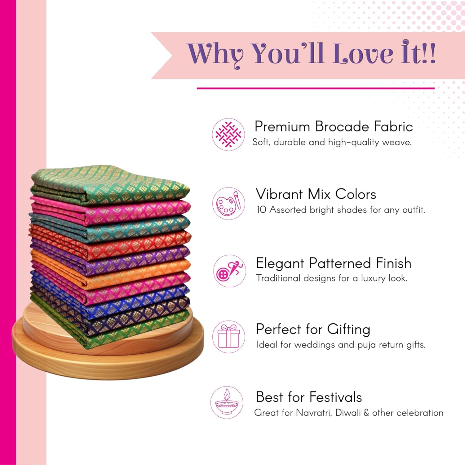 LoveNspire Unstitched Multicolor Blouse Pieces for Women Saree, Pooja, Housewarming & Indian Return Gifts 10 Pcs