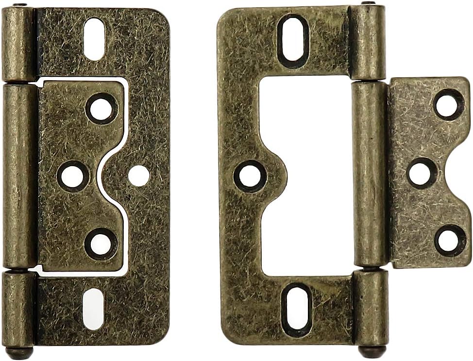 3 Inch Non-Mortise Cabinet Hinges, Antique Style Interior Door Hardware, Wood Box Show Case Hinges for Trailer, Camper, Cupboard, 6Pcs Bronze