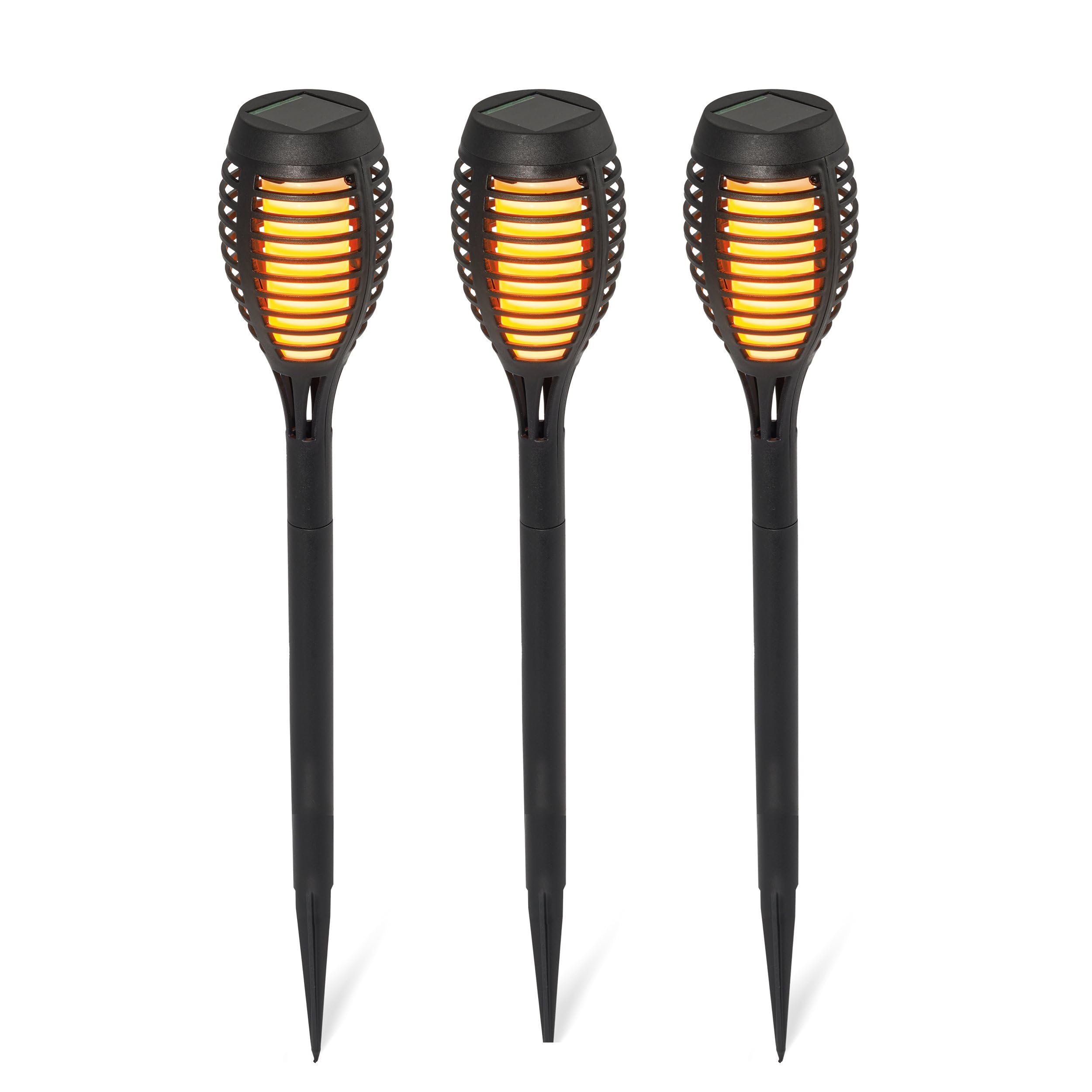 Esotec Solar Gartenfackeln Lorenzo – 3er Set, Akku, IP44, LED-Flammenlicht (schwarz)