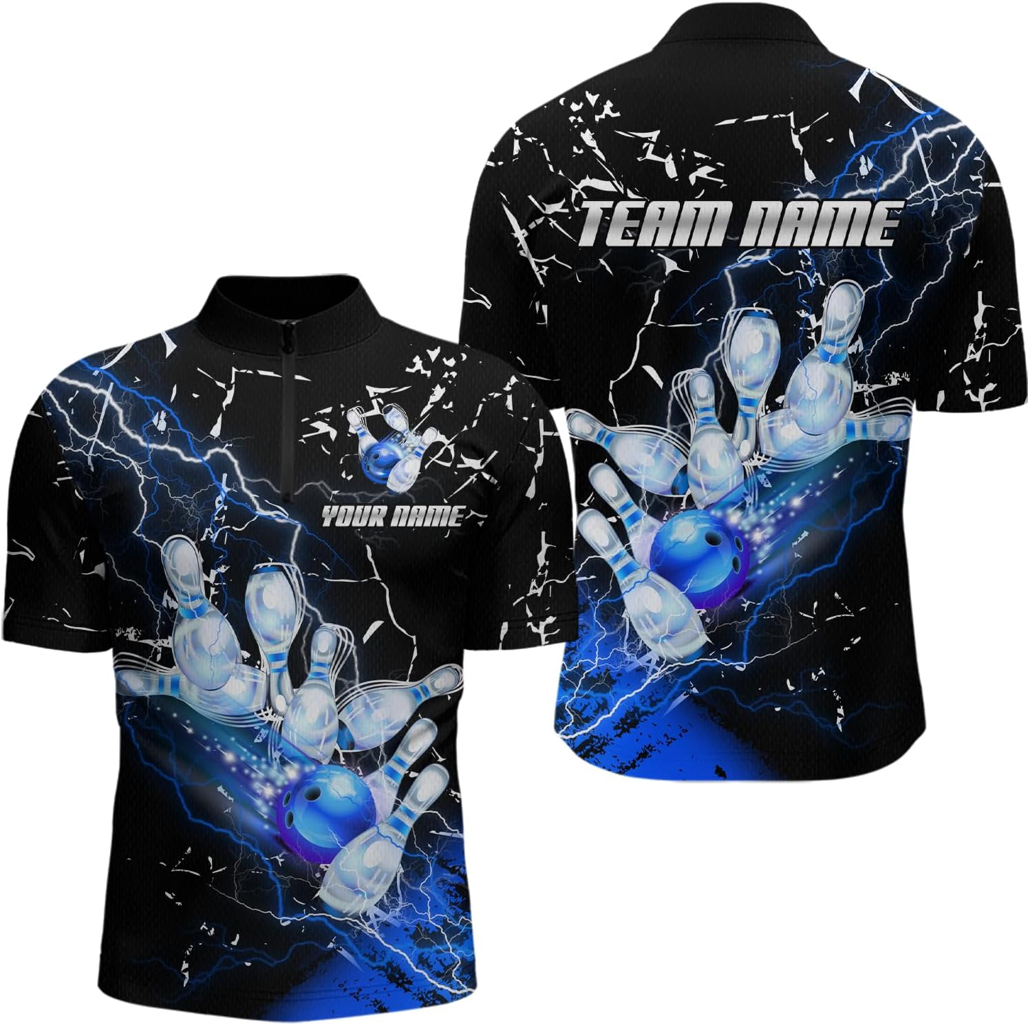 Custom Colorful Lightning Bowling Shirts for Men Women Team Bowling Jersey Bowling Polo & Quarter Zip Short Sleeve