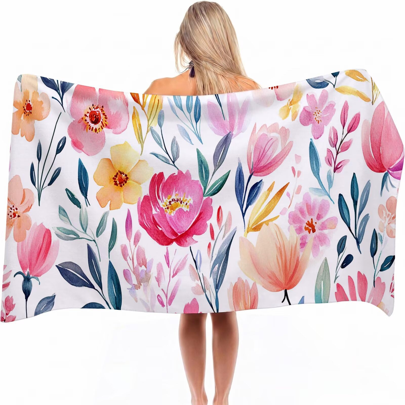 Serviette de Plage Microfibre 200x90 cm Motif Rural Impression Fleurs