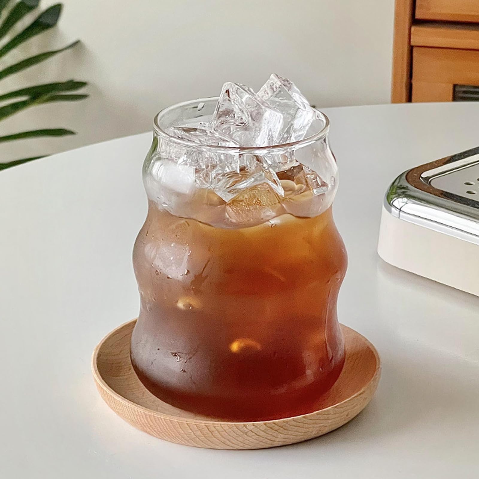 Vintage Ripple Glass Tumbler, 18 oz, Borosilicate Glass, Ripple, Open Top, General Use Cup