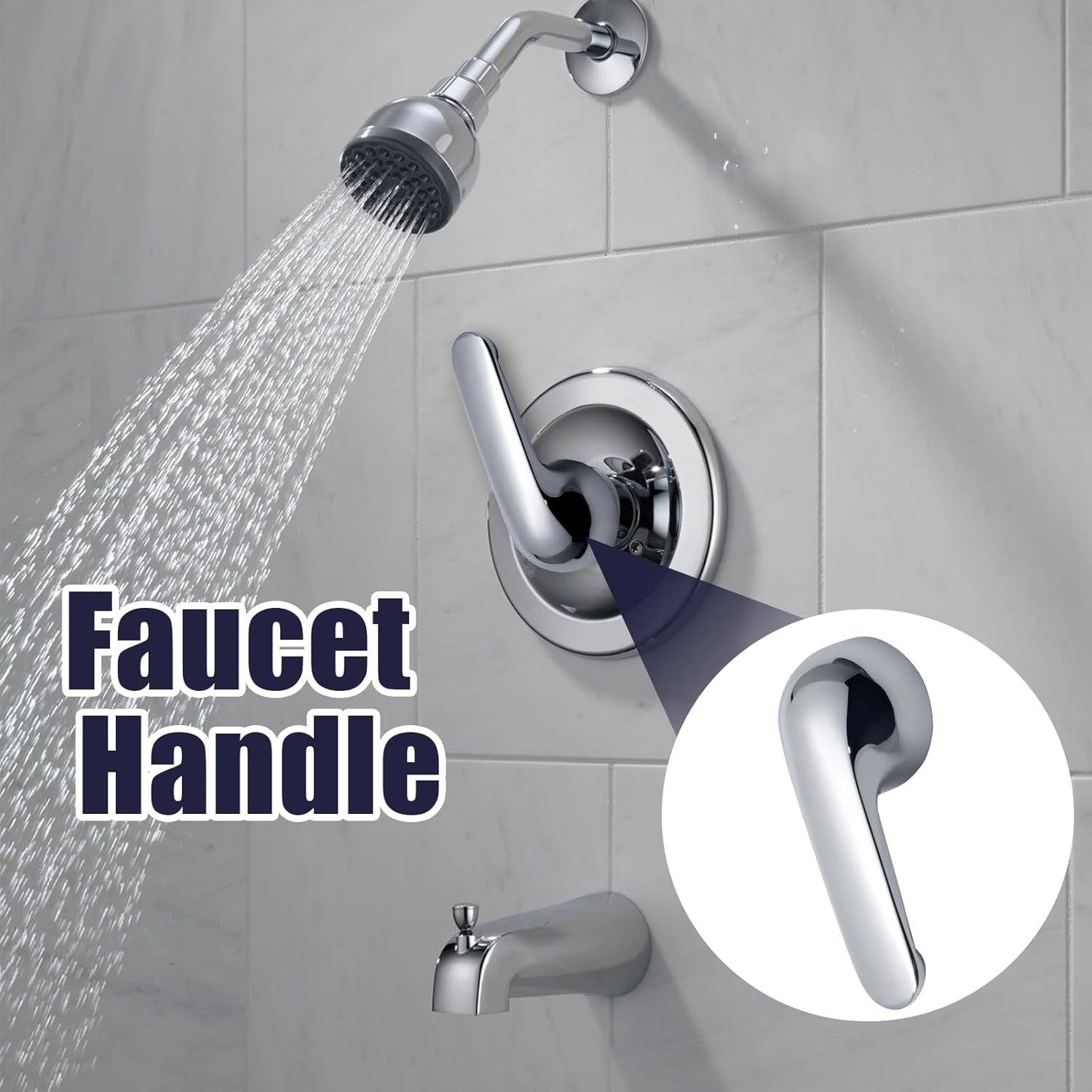 Biaungdo Single Metal Lever Handle Kit, Silver Shower Handle Replacement Part Bathroom Faucet Accessories with Hex Wrench