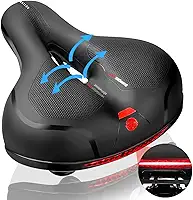 Assento de bicicleta confortável , selim de bicicleta largo com absorção de choque , almofada de bicicleta macia à prova d'água com lanterna traseira adequada para bicicletas internas/externas