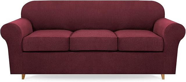 Carvapet High Stretch Fit Sofa Cover 3 Seater with 3 Seat Cushion Covers, Thick & Washable Plush Jacquard Sofa Slipcover for Living Room Furniture Protector