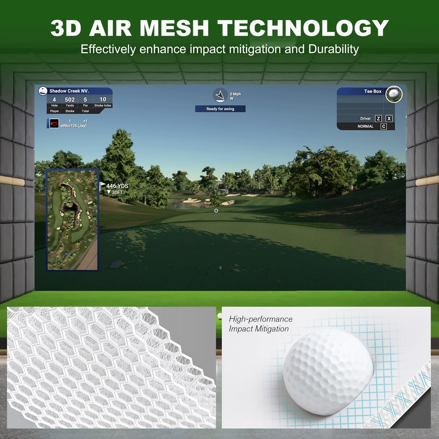 Fireproof Golf Simulator Impact Screen for Training – Professional 3D Air Mesh Golf Impact Screen, Ultra Clear Golf Simulators Screen for Home Golf Practice with Grommet Holes, 8 Size Options