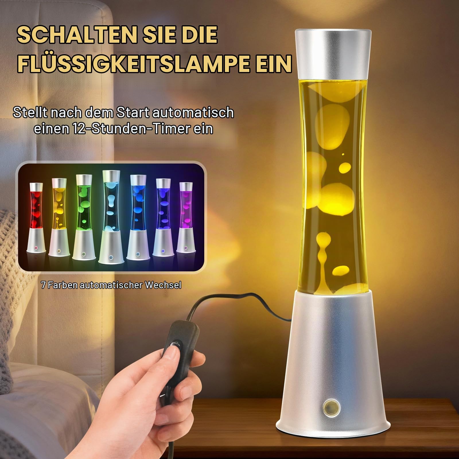 Lavalampe, 17-farbige LED Stimmungslampe mit Fernbedienung. Für Büro, Deko & Entspannung, ideal für Erwachsene und Kinder