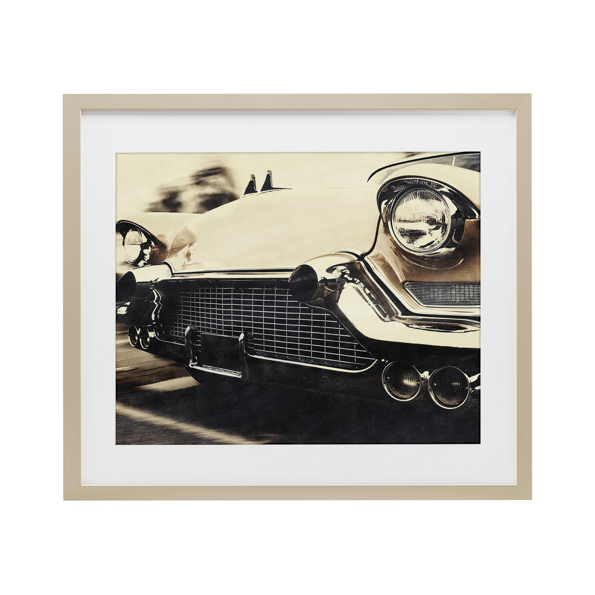 Stupell Industries Harvest Pine (Textured) 'Vintage Ride Headlights'| Framed Print Under Glass