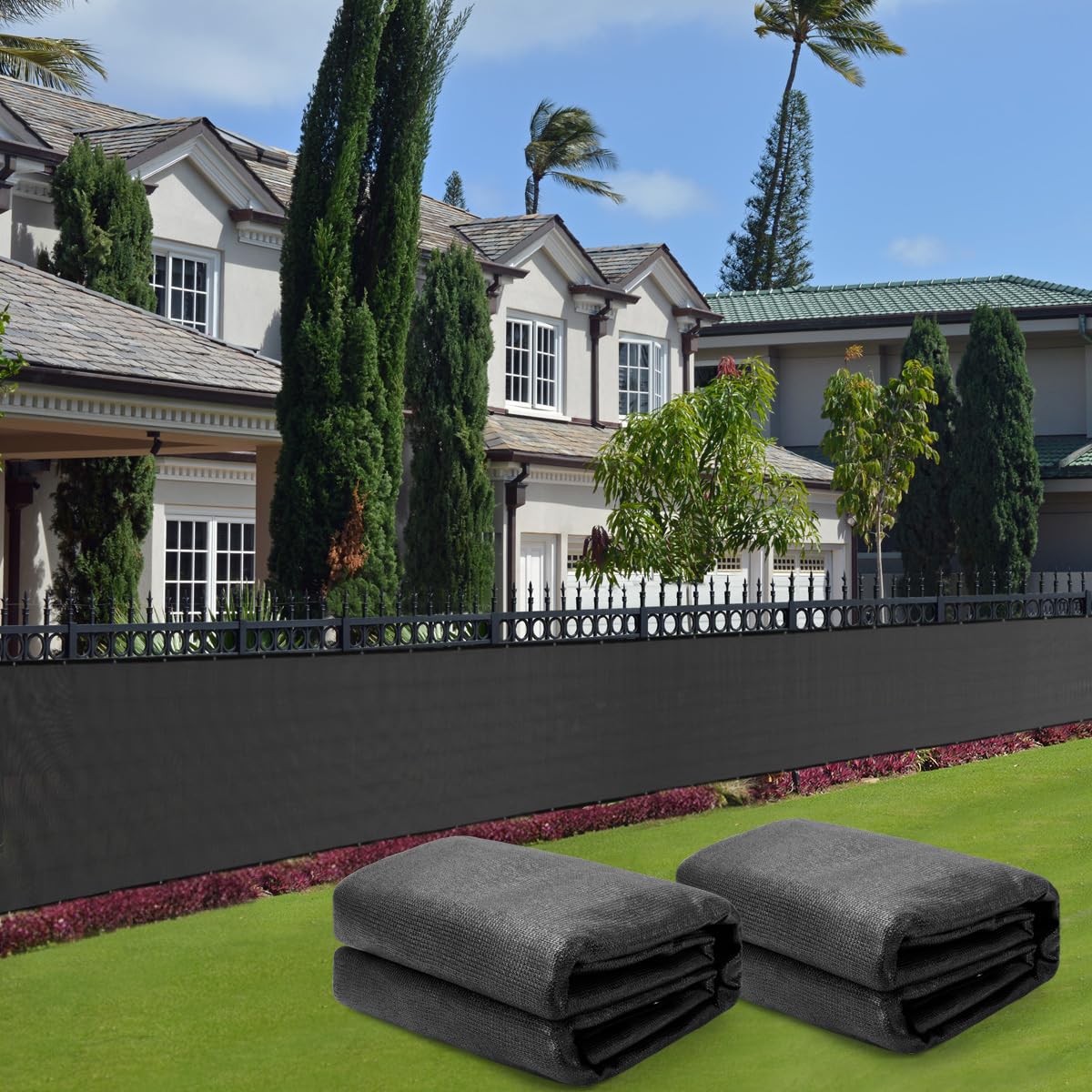 THMINS 2 Pack 4'x50' Fence Privacy Screen, Anti Peeping Screen, Heavy-Duty 180 GSM Fence Mesh Cover, Suitable for Wall, Garden, Backyard Outdoor Home Decoration, Black