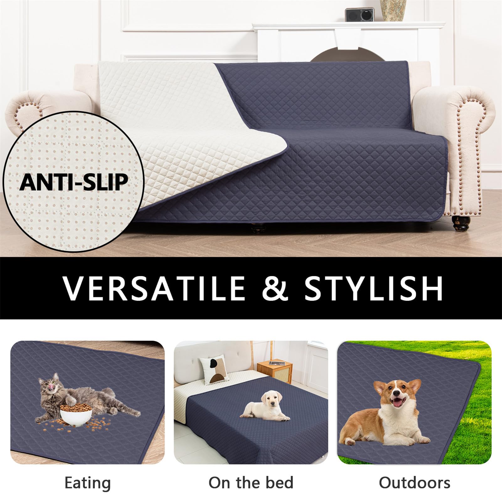 Couverture Chien ImperméAble, AntidéRapant Lavable Tapis pour Chiens Chats, Plaid Chien IdéAle pour Grandspetits Chiens Protection Canapé Lit Voiture (Bleu Gris,82in x 86in)